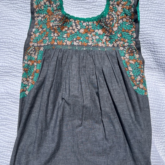 Mi Golondrina Embroidered Floral Blouse in Teal, Rust & Cream - Picture 7 of 10